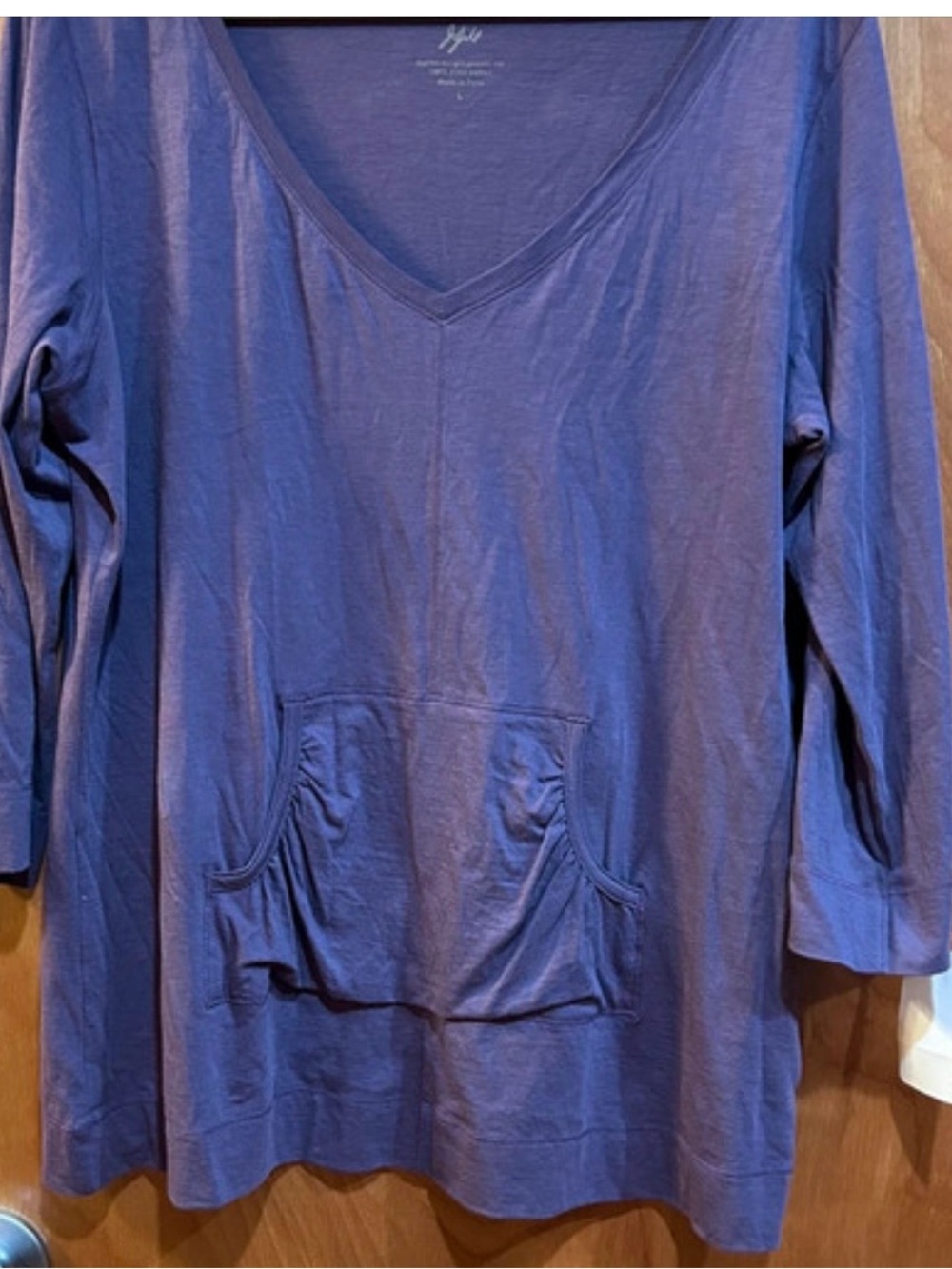 J. Jill Pima Cotton Feather Kangaroo Pocket Tee in Plum NWT